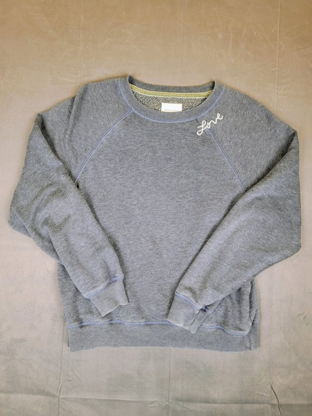 American Eagle Blue Crew Neck Sweatshirt Embroidered Love Size M